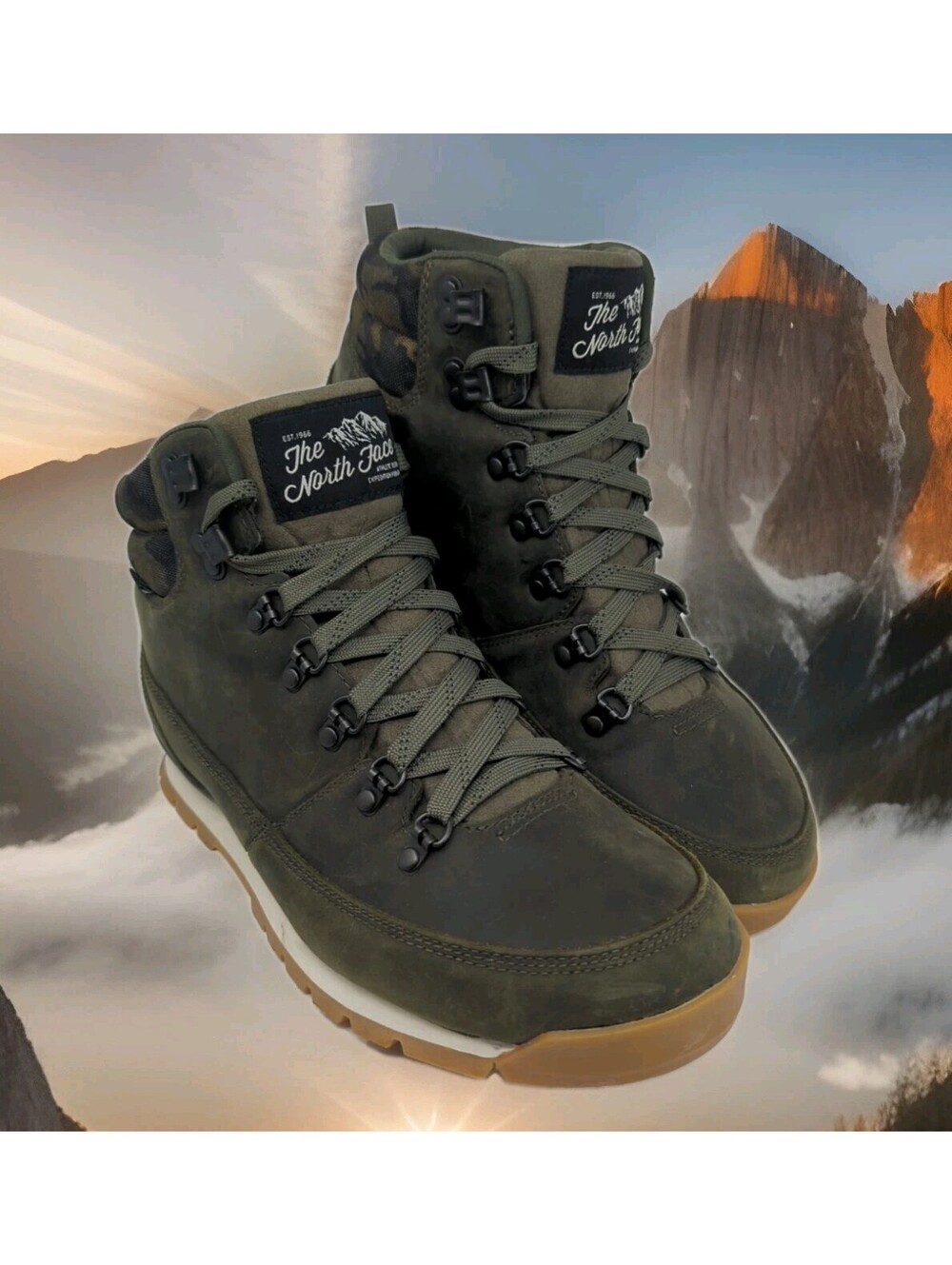 The North Face Back To Berkeley Redux Leather Hiking Boots Mens 10 Army Grn Camo - Picture 2 of 12